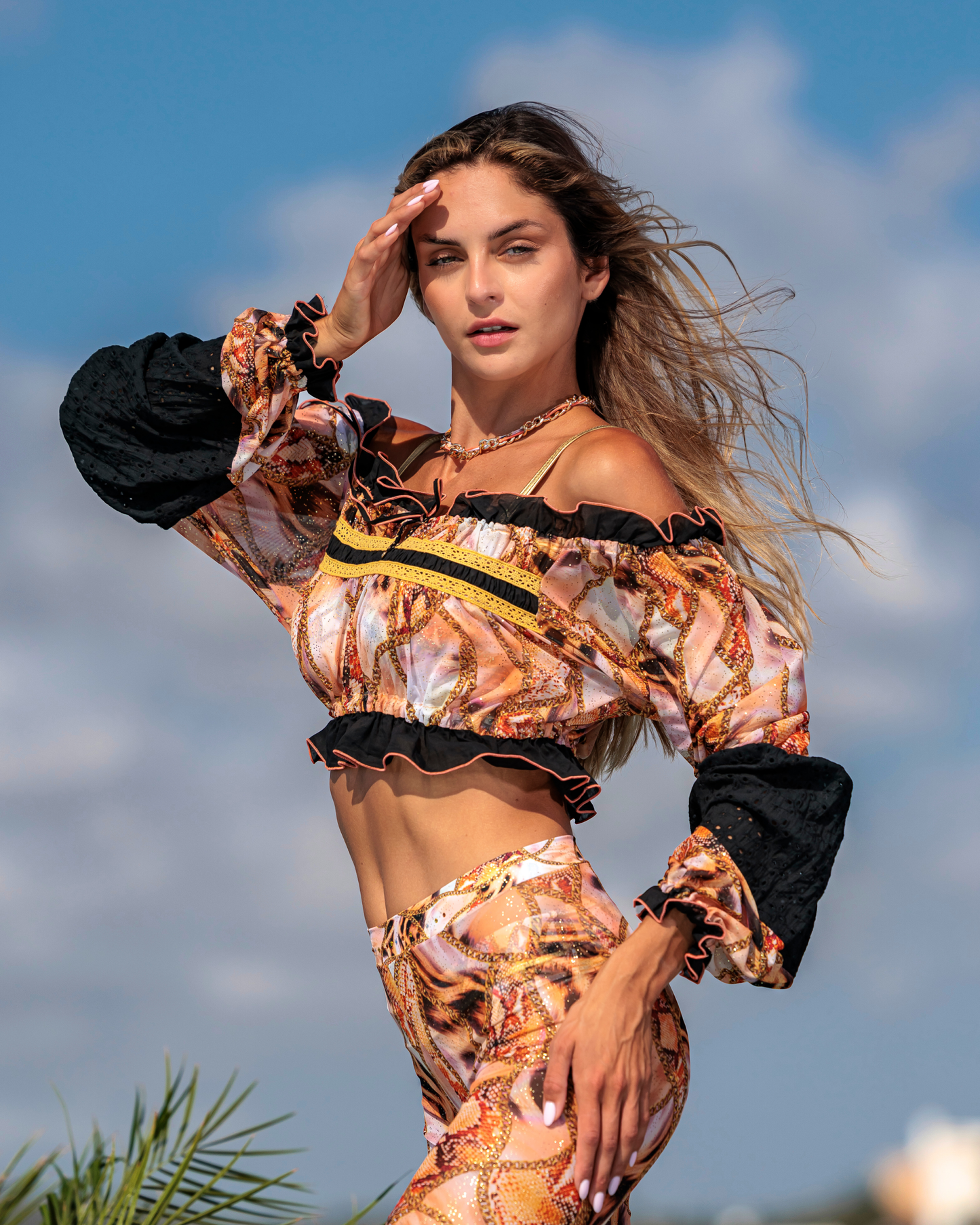 Top Drapeado Manga Larga Tigre