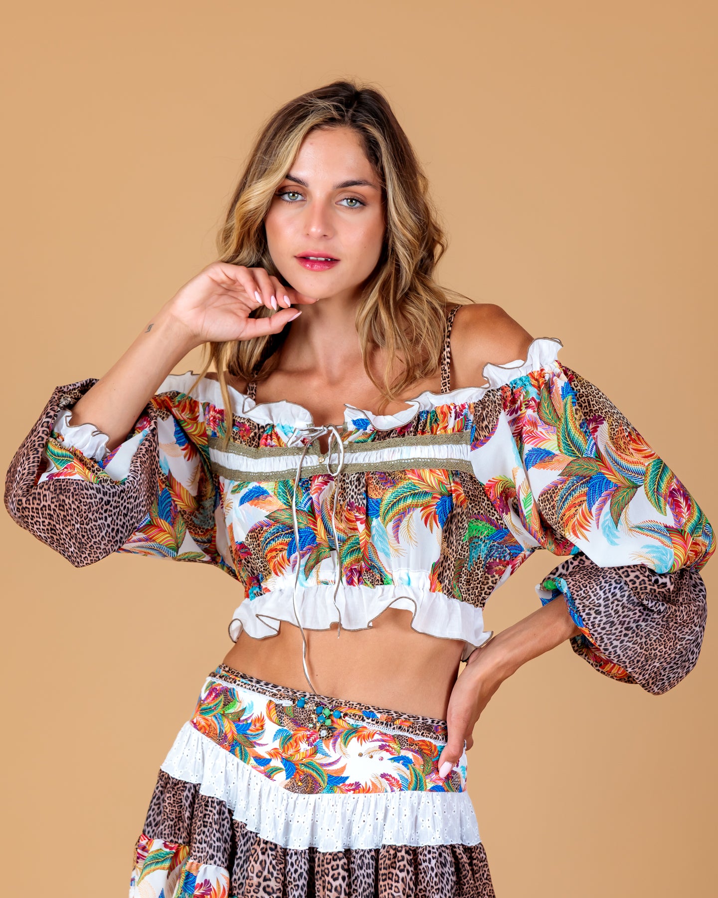 Top Drapeado Manga Larga Hawaii