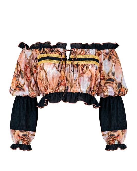 Top Drapeado Manga Larga Tigre